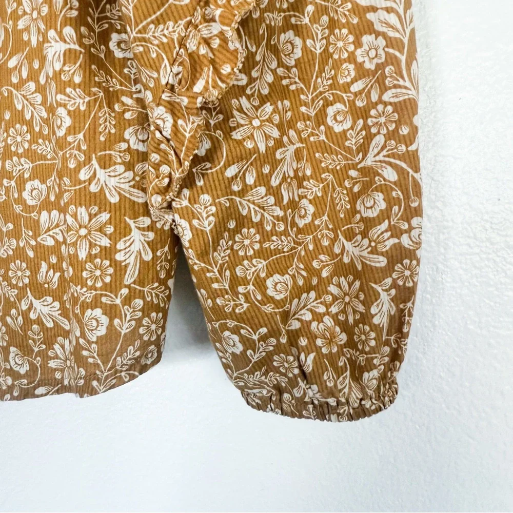 J. Crew Mustard Floral Puff Sleeve Cotton Blouse Boho Ruffle Top S